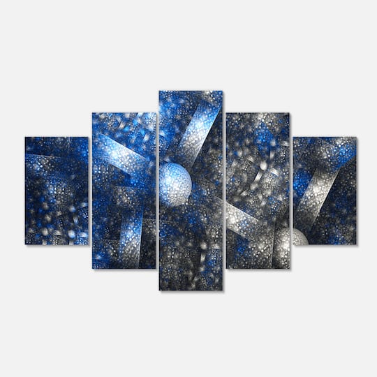 Designart - Crystal Cell Dark Blue Steel Texture - Contemporary Wall Art Canvas